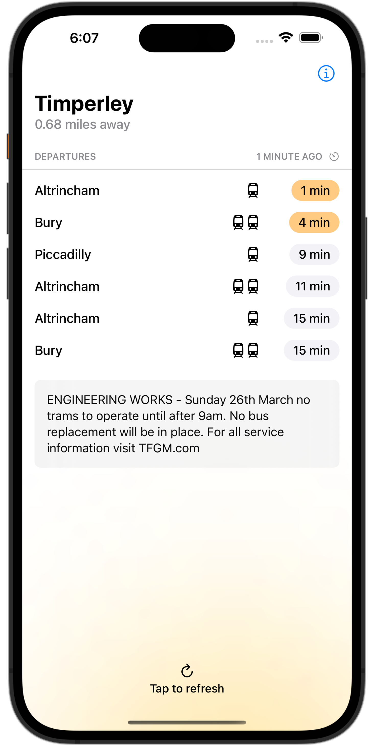 UI of Tramspotter for iOS